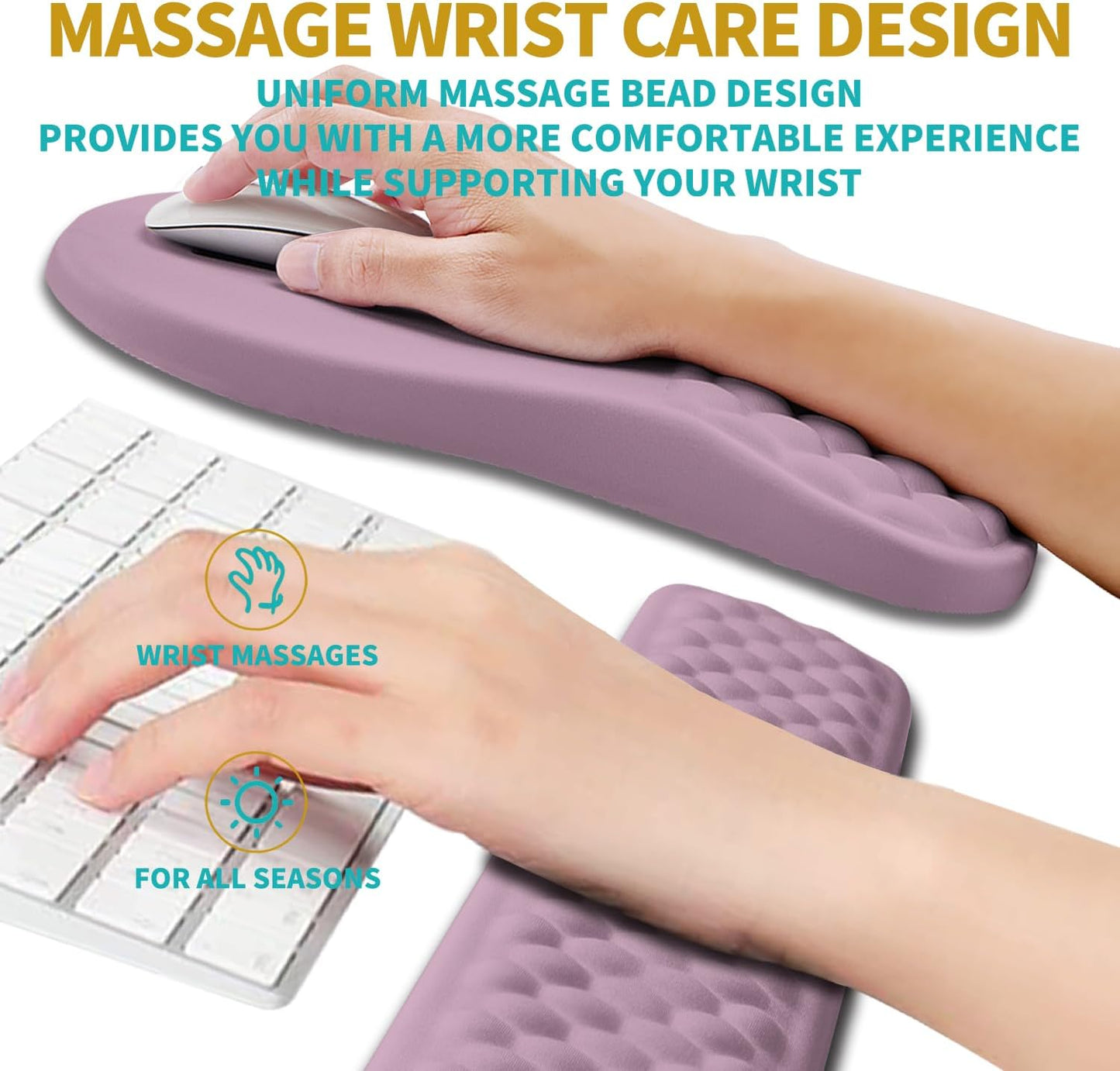 Hokafenle 2 in 1 Ergonomic Mouse Pad Wrist Support & Wrist Rest for Computer Keyboard Set, with Relieve Carpal Tunnel Pain Massage Bulge and Full Memory Gel Design (2In1 Set, Light Green)