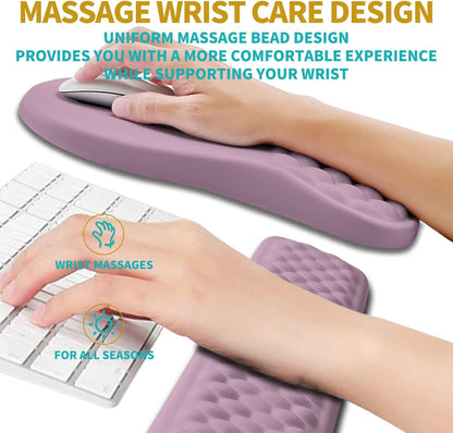 Hokafenle 2 in 1 Ergonomic Mouse Pad Wrist Support & Wrist Rest for Computer Keyboard Set, with Relieve Carpal Tunnel Pain Massage Bulge and Full Memory Gel Design (2In1 Set, Light Green)