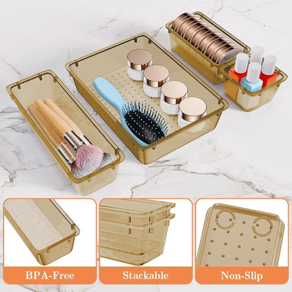 SpaceHacks 25 PCS Plastic Drawer Organizer Set, 4-Size Versatile Organizer Tool Trays & storage Bins for Makeup, Jewelry, and Gadgets in Bathroom, Bedroom and Office,Clear Black