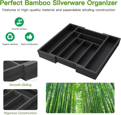 Pipishell Bamboo Expandable Silverware Drawer Organizer, Adjustable Kitchen Utensil Tray for Forks, Spoons and Knives, Wood Storage Cutlery Holder for Bedroom and Living Room