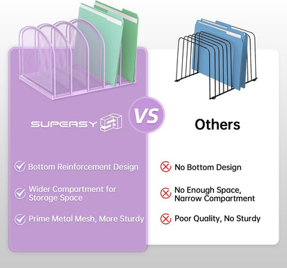 SUPEASY File Organizer for Desk, 5-Section Mesh Desk Organizer, Vertical File Holder Desktop Organizer File Sorter, File Folder Holder for Office Supplies, Black