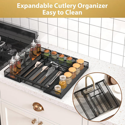 Sedegn Silverware Organizer Metal Mesh, Small Drawer Organizer, Utensil Cutlery Tray for kitchen drawers, Flatware Organizer with 5 Compartment, Black(9.3"*12.6")