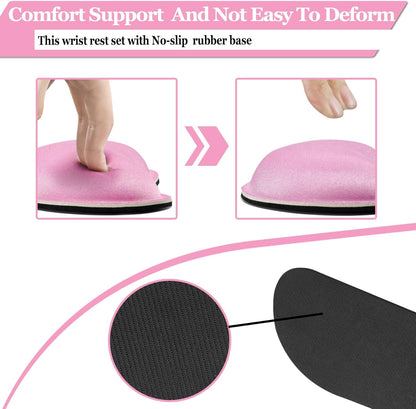 BamLue Upgrade Silky and Superfine Fabric Keyboard Wrist Rest, Gel Mouse Wrist Pillow Pad Set for Easy Typing & Pain Relief for Laptop, Office & Home, Ergonomic Sets for Keyboard-Pink