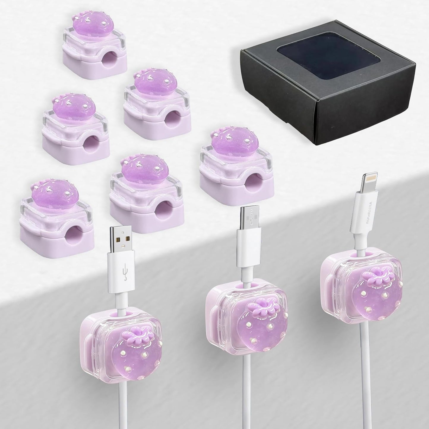 9Pack Magnetic Cable Clips for Nightstand, Adhesive Night-Glowing Cord Holder Organizer for Office Home Desk Wall Car (Star Cat Strawberry)