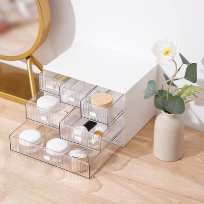Desk Organizer Stackable Storage with 6 Drawers Stackable Drawers for Desk Storage, Makeup Storage Accessories, Desktop Accessories with Drawers, White