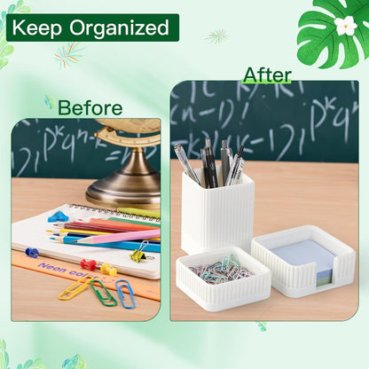 Aesthetic Desk Organizers and Accessories Set of 3 with Pen Holder,Paperclip Holder,Sticky Note Holder - Durable Plastic Pencil Holder for Office Women Men-Teacher Appreciation/Back-to-school Gift