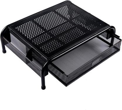 Mr. Pen- Metal Mesh Monitor Stand With Drawer, Computer Stand for Desk With Storage, Desktop Riser
