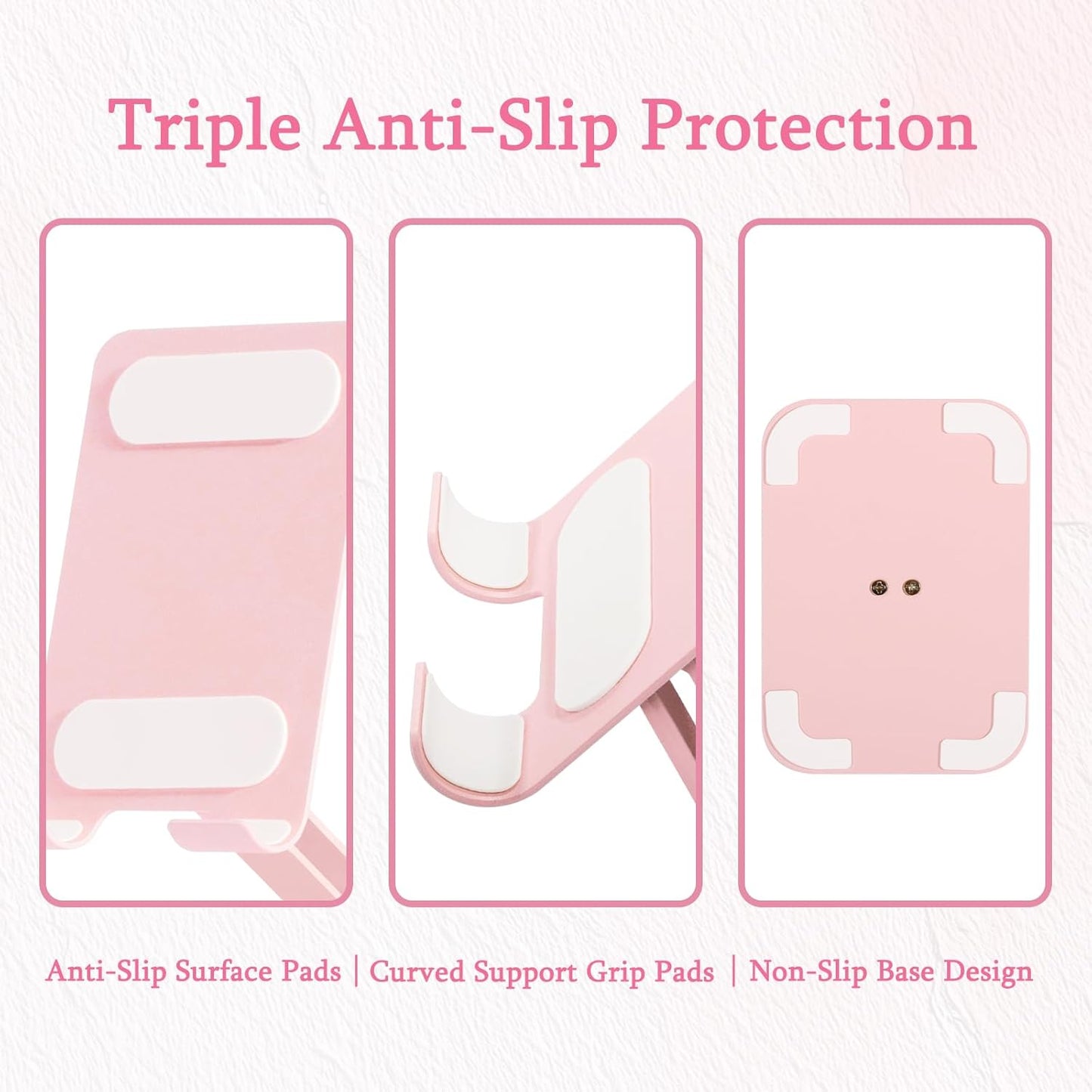 Adjustable Metal Phone Stand for Desk – Foldable 360° Rotating Phone Holder Compatible with iPhone 17/16/15/14 Pro Max/Air, Galaxy S25/S26 & Google Pixel 10a – Pink