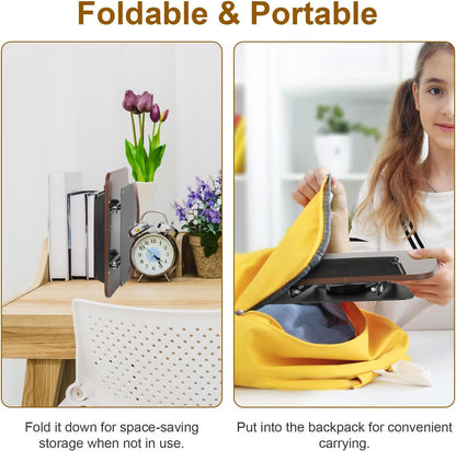 Book Stand for Reading, Adjustable Book Holder with 360° Rotating Bases, Foldable Designs, and Elastic Clips, Multifunctional Display Stand for Recipe, Cookbooks, Magazines, Tablets, Laptops