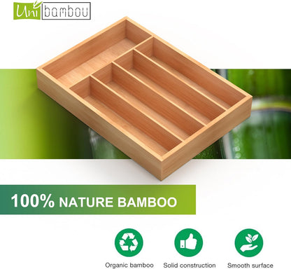 Unibambou Bamboo Utensil Drawer Organizer, Silverware Tray Organizer, Kitchen Drawer Organizer for Flatware Cutlery, (Natural, 3 Slots)