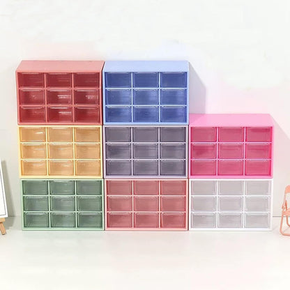 Feadily 4PCS Small Drawer Organizer for Desk, Desktop Drawer Organizer with 9 Clear Drawers, Plastic Desktop Storage Drawers 7.1 Inch x 3 .9 Inch x 4.7 Inch, White