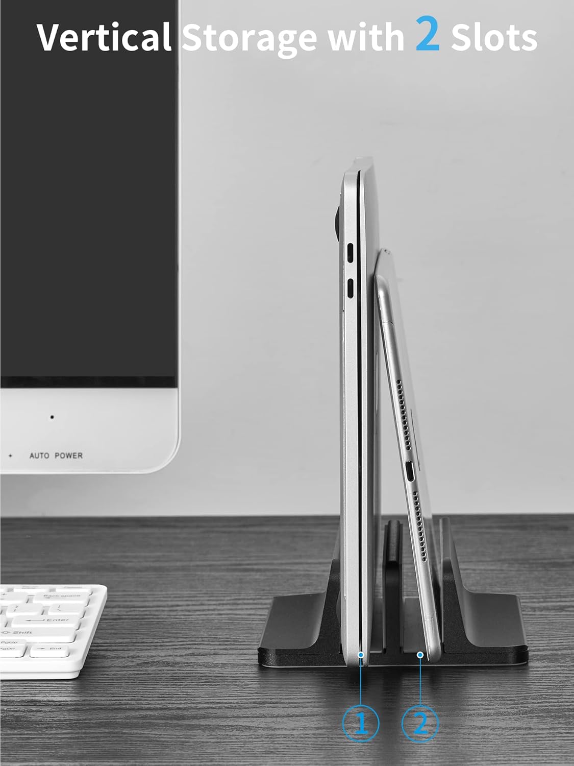 JARLINK Vertical Laptop Stand, Aluminum Laptop Holder Desktop Stand with Adjustable Dock Size (up to 17.3 inches) Compatible with All MacBook/Surface/Dell/Gaming Laptops (Silver)
