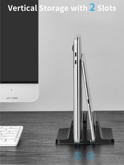 JARLINK Vertical Laptop Stand, Aluminum Laptop Holder Desktop Stand with Adjustable Dock Size (up to 17.3 inches) Compatible with All MacBook/Surface/Dell/Gaming Laptops (Silver)