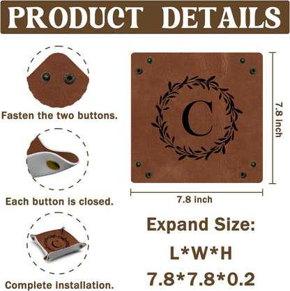Gifts for Boyfriend Initial Valet Tray,Personalized Gifts for Dad Husband Boyfriend Grandpa,Nightstand Desk Accessories PU Leather Tray Organizer for Birthday Ideas (M)