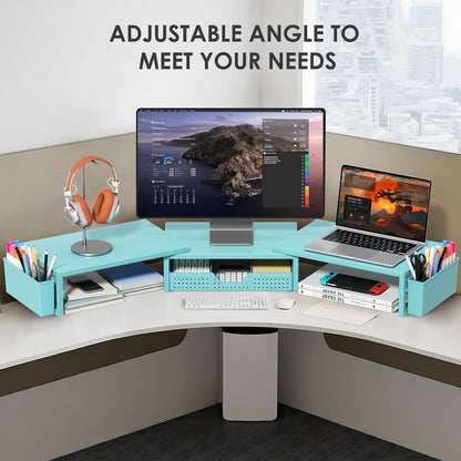 OPNICE Clear Acrylic Desk Organizers and Accessories, Dual Monitor Stand Riser with Drawer, Desk Shelf Computer Racks for Office Workspace Organizers, Desktop Organization (Transparent)