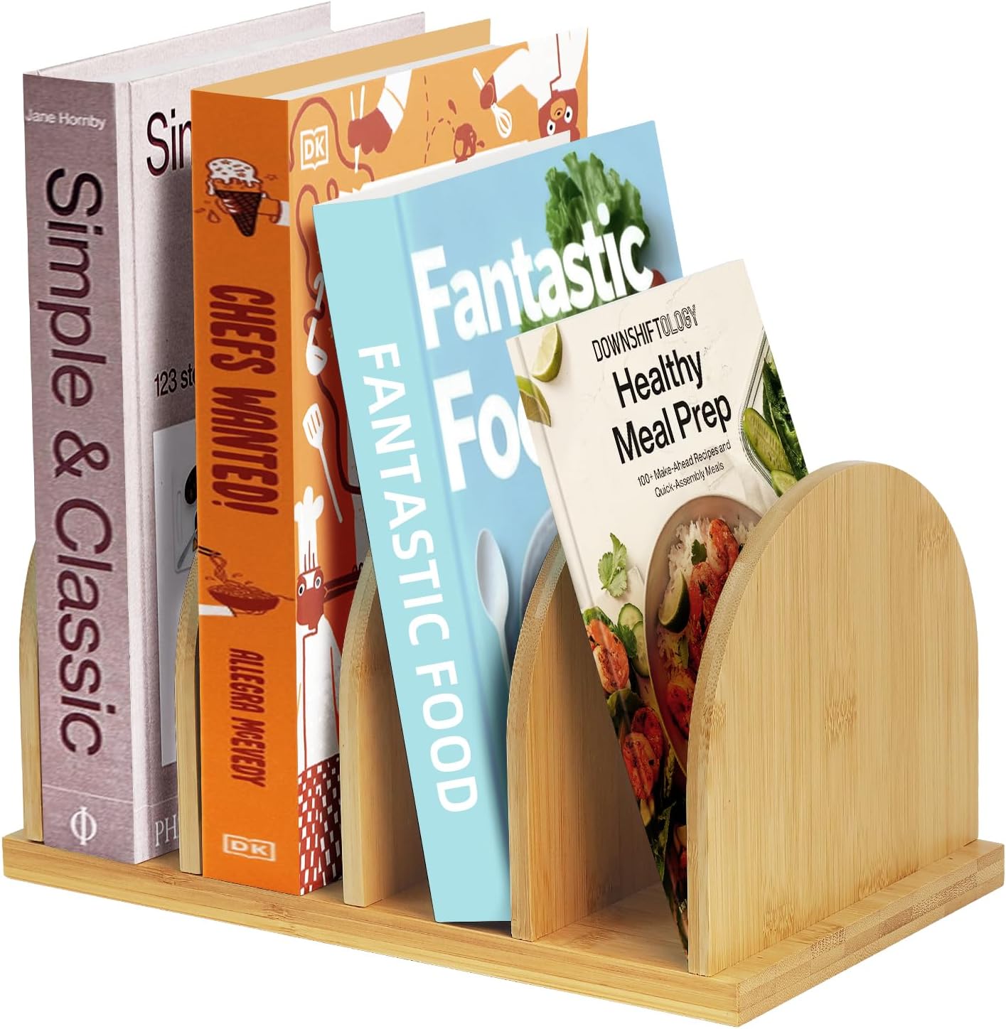 Cookbook Organizer, Wooden Countertop Bookshelf, Space-Saving Recipe Book Storage Holder, Small Desktop Display Rack for Kitchen, Pantry, Home Office Counter Decor
