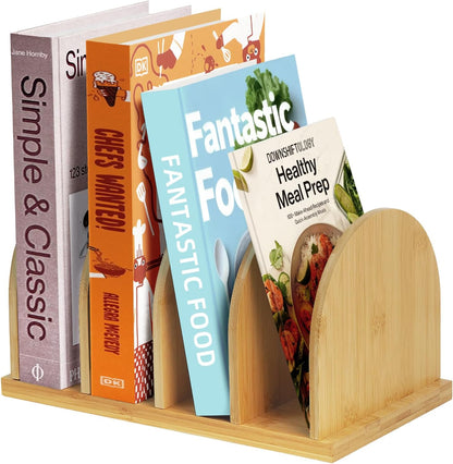 Cookbook Organizer, Wooden Countertop Bookshelf, Space-Saving Recipe Book Storage Holder, Small Desktop Display Rack for Kitchen, Pantry, Home Office Counter Decor