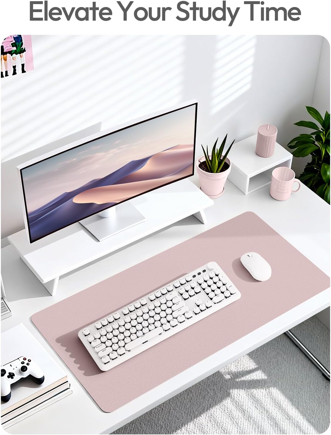 YSAGi Leather Desk Protector, Office Mat, Large Mouse Mat, Non-Slip PU Leather Blotter, Laptop Pad, Waterproof Writing Pad for Office and Home (Light Pink, 23.6" x 13.8") - Colors B