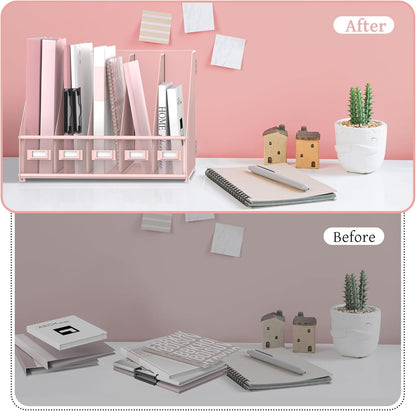 SUPEASY Desk Organizers Metal Desk Magazine File Holder with 5 Vertical Compartments Rack File Organizer for Office Desktop, Classroom, Home Workspace, Black