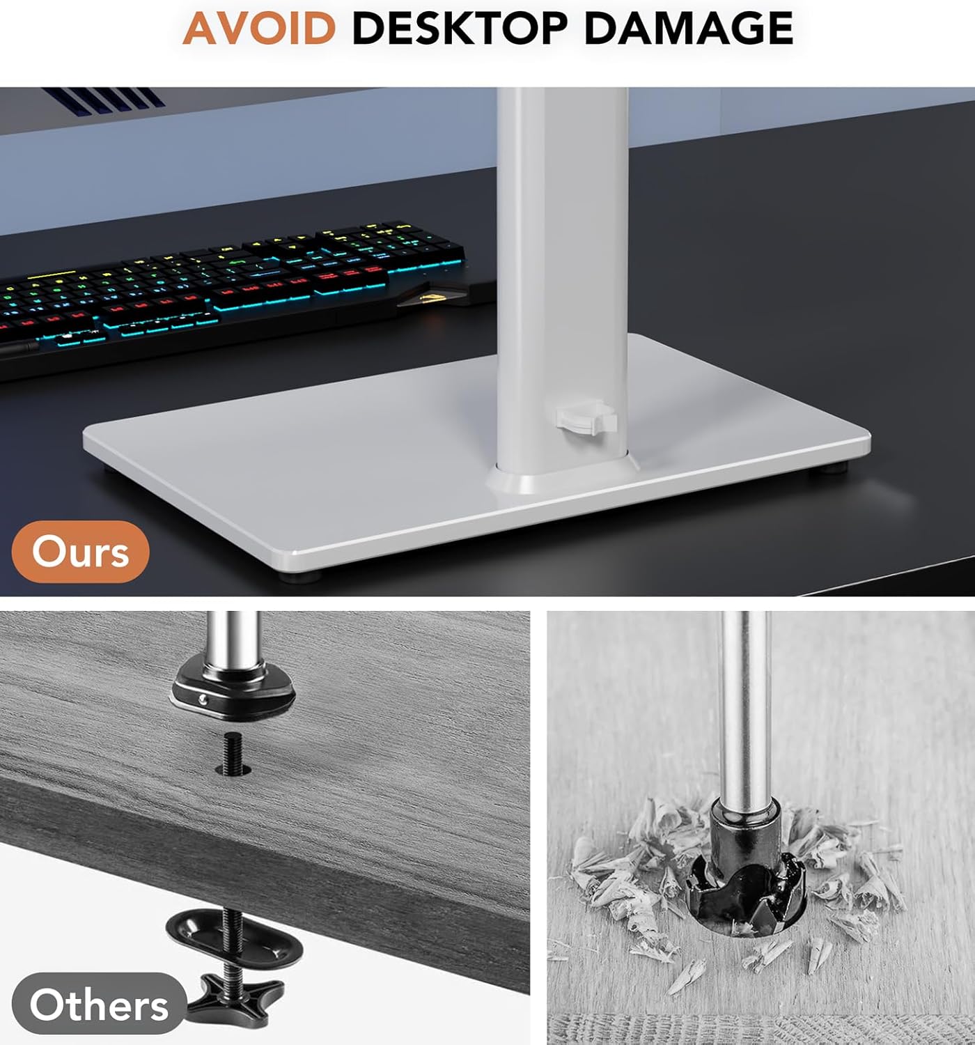 Single LCD Computer Monitor Free-Standing Desk Stand Mount Riser for 13 inch to 32 inch screen with Swivel, Height Adjustable, Rotation, Vesa Base Stand Holds One (1) Screen up to 77Lbs(HT05B-001))