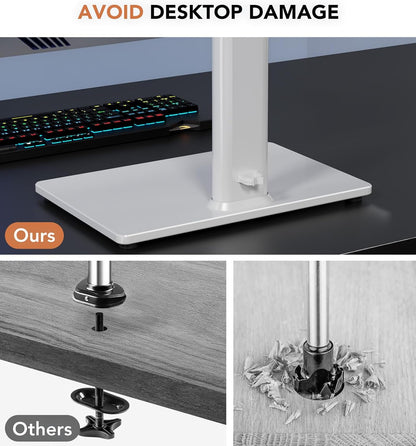 Single LCD Computer Monitor Free-Standing Desk Stand Mount Riser for 13 inch to 32 inch screen with Swivel, Height Adjustable, Rotation, Vesa Base Stand Holds One (1) Screen up to 77Lbs(HT05B-001))