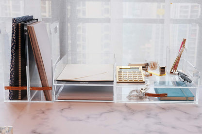 (2pcs Pack) Stackable Clear Acrylic Paper Trays, Desk File Organizer, A4 Paper Holder, Letter Tray