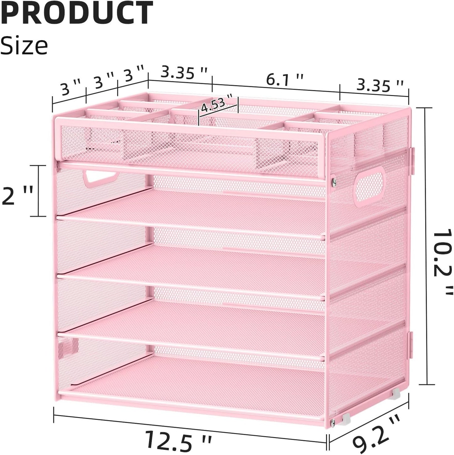 Marbrasse 5-Tier Letter Tray Paper Organizer with Handle, Multi-Functional Mesh File Organizer for Desk, Adjustable Compartments Mesh Desktop Storage for Office Supplies,Black
