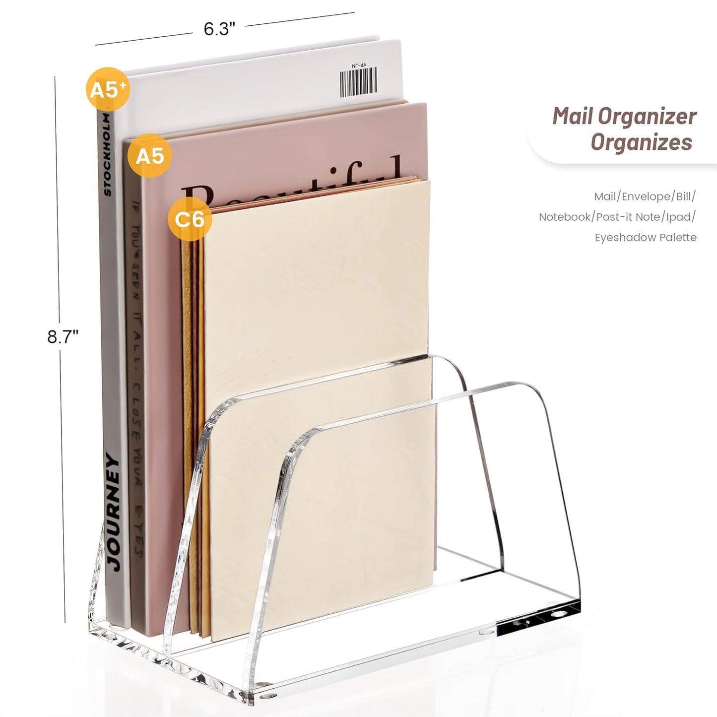 YUXUN Desk File Organizer,5-Section Vertical Clear Acrylic Desk Organizer File Holder Mail Sorter Office Organization for Office Home &Classroom（B5）