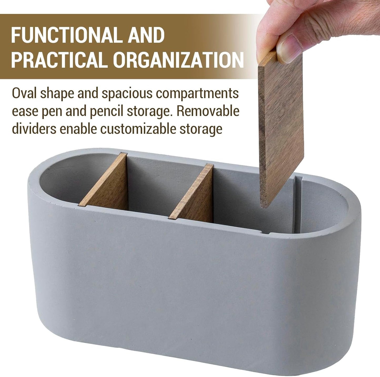 MyGift Pen Holder Pencil Holder For Desk Desktop Pen Cup Holder Gray Concrete 3.5 Inch Round Modern Office Desk Organizer