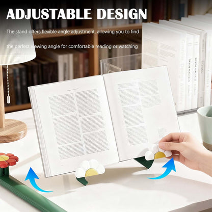 Floral Book Stand for Reading - Adjustable Foldable Desktop Holder for Tablets, Magazines, Cookbooks, Hands-Free Display at Home Office (White)