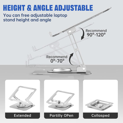 JOYEKY Laptop Stand for Desk, Adjustable Computer Stand with 360° Rotating Base, Ergonomic Laptop Riser for Collaborative Work, Foldable & Portable Laptop Stand, fits for All 10-16" Laptops (Grey)