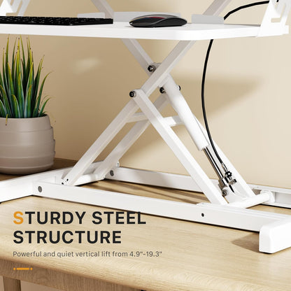JOY worker Standing Desk Converter, 32" Wide Height Adjustable Sit Stand Up Desk Riser with Keyboard Tray, Desktop Workstation Riser for Home Office Computer Laptop, Particle Board, White
