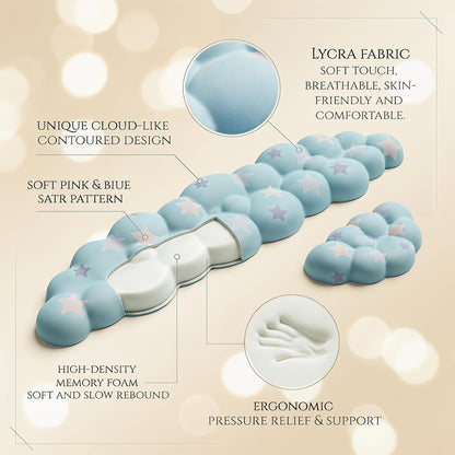 Cloud Wrist Rest Set for Keyboard and Mouse, Includes Cute Coaster, with Computers and Laptops（Purple Star Set）