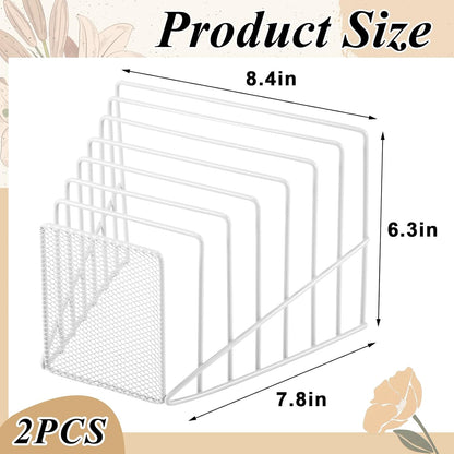 2 Pcs 7 Section Wire File Organizer for Desk, Metal Mesh Incline File Holder, Letter & Magazine Folder Rack, Desktop Paper Sorter for Home Office School (Golden)