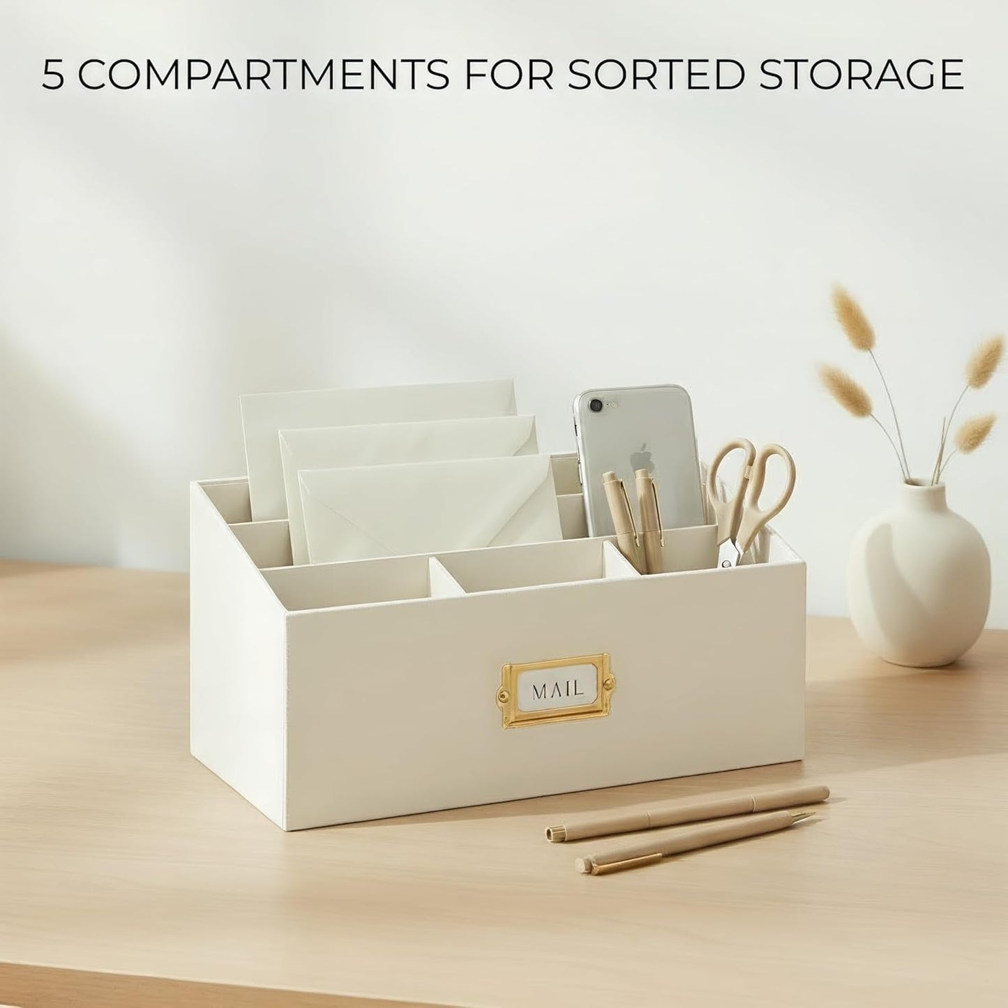 KIBAGA Stylish Linen Mail Organizer for Your Countertop – Easily Organizes Pens, Mail & More in Spacious Compartments on Any Desktop – The Perfect Desk Sorter for Paper & Office Essentials