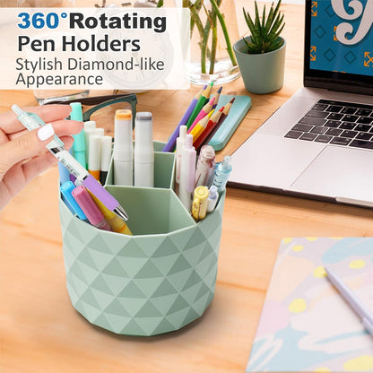 Desk Organizer, 360-Degree Rotating Pencil Pen Holders For Desk, Diamond Pattern Pen Organizer With 5 Compartments, Cute Desk Accessories Decor For Office, School,Home,Art Supply (Pink)