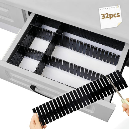 Drawer Divider Adjustable Diy Storage Organizer Separator for Tidying Clutter Cutlery Makeup Clothes of Dresses, Desk & Box in Kitchen Bathroom Bedroom Office (Cut at Will) (White 8pcs)