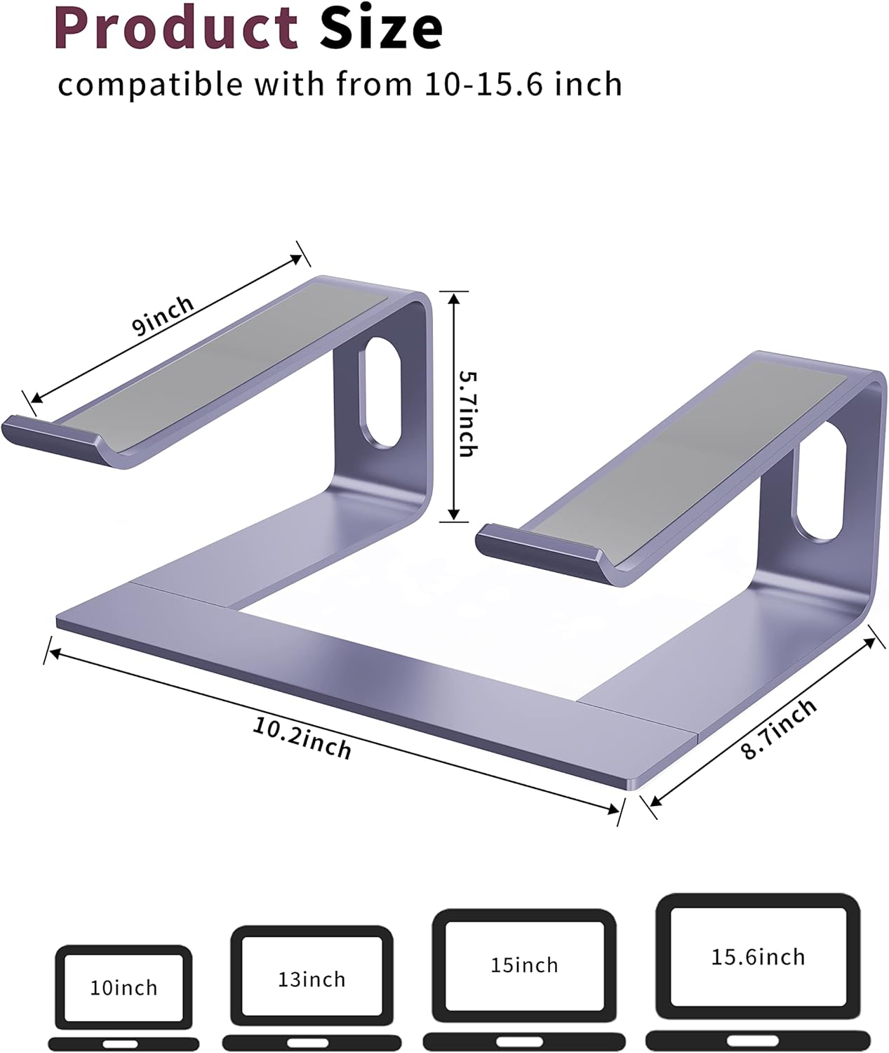 ALASHI Laptop Stand for Desk, Aluminum Computer Riser, Ergonomic Notebook Holder, Detachable Metal Laptops Elevator, PC Cooling Mount Support 10 to 15.6 Inches Notebook, Black
