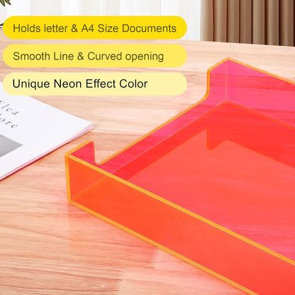 Paper Tray Acrylic File Organizer for Desk Letter Tray Desk Organizer Document Holder Sorter Storage for A4 Office Supplies Magazines, 13.8x10.6x2.4 Inches, Neon Pink