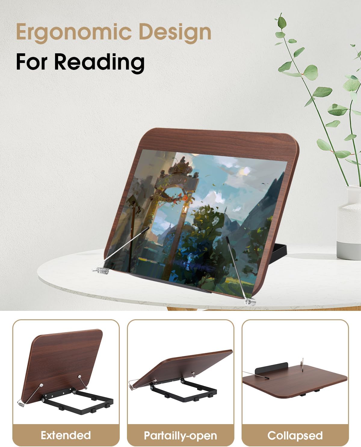 Honagu Desk Book Stand, Reading Rest Holder, Angle Adjustable for Textbooks, Documents, Cookbooks, Music Books, Tablets, Recipes (Yellow Wood)