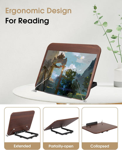 Honagu Desk Book Stand, Reading Rest Holder, Angle Adjustable for Textbooks, Documents, Cookbooks, Music Books, Tablets, Recipes (Yellow Wood)