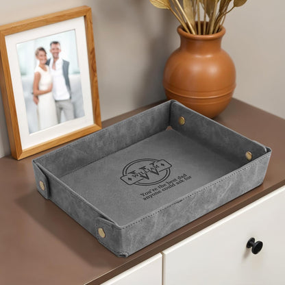 Engraved Leather Valet Tray for Men – Personalized Catchall with Custom Name for Desk, Dresser, Nightstand – Men's Organizer Tray for Keys, Wallet, Jewelry, Personalized Gift for Home, Office - Coffee