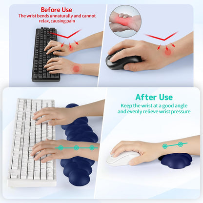 Sushret Cloud Wrist Rest for Keyboard and Mouse, Memory Foam PU Leather Keyboard Wrist Rest with Ergonomic Support, Non-Slip Base, Cute Arm Rest Pad & Palm Cushion, Office Desk Accessory, White