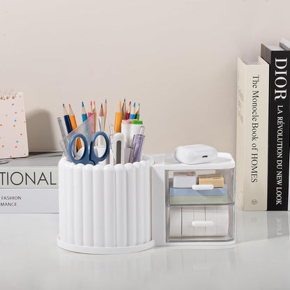 Anyoifax 360° Rotating Pen Holder 7 Slots Desk Organizer Removable Pencil Cup Plastic Art Supplies and Accessories Desktop Storage Box Caddy for Office, School, Home (White)
