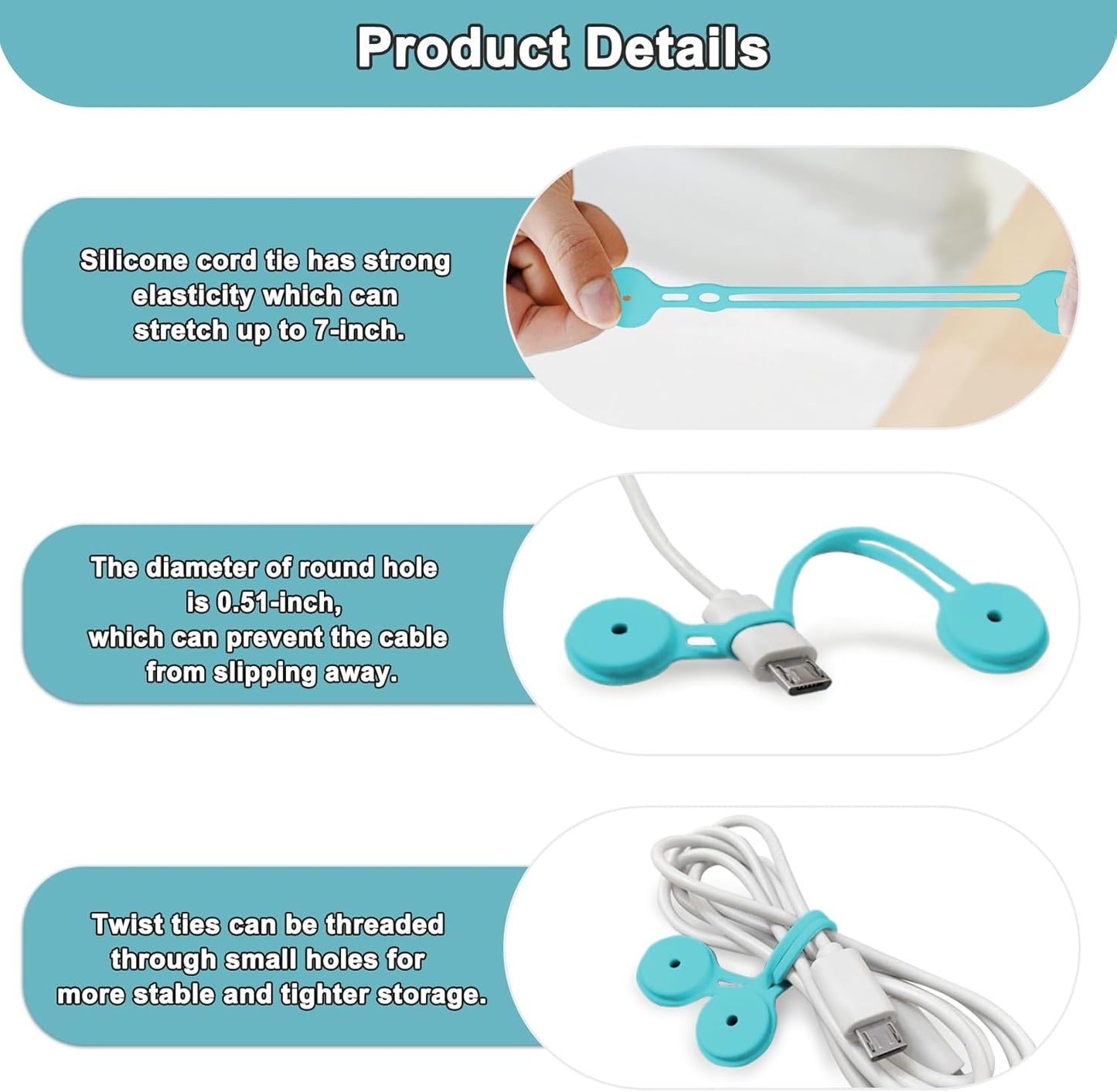 Magnetic Cable Ties 10 Pack, Silicone Cable Ties Charging Cord Organizer Travel Cable Management Straps Headphone Cord Wrap Reusable & Sturdy Cable Winder