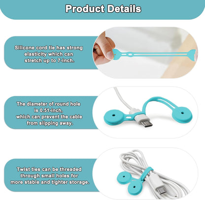 Magnetic Cable Ties 10 Pack, Silicone Cable Ties Charging Cord Organizer Travel Cable Management Straps Headphone Cord Wrap Reusable & Sturdy Cable Winder