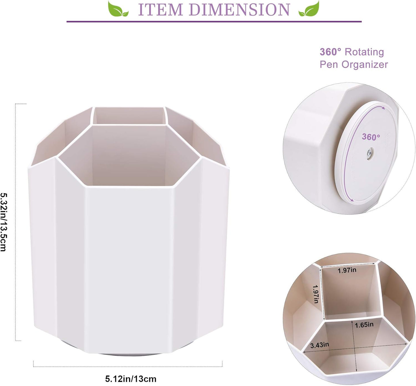 Siveit Desk Pencil Pen Holder, Rotating Pen Organizers 360-Degree 5 Grid Pen Holder for Desktop Storage Stationery Supplies Organizer, Home, Office, School, Kids, Peach Pink