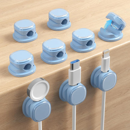 9 Pack Cord Organizer, Spring Cable Management, Adhesive Cute Cable Holder Clips, Phone Charger Wire Keeper for Desk Nightstand Car Office (9-Pack White_Orange_Blue)