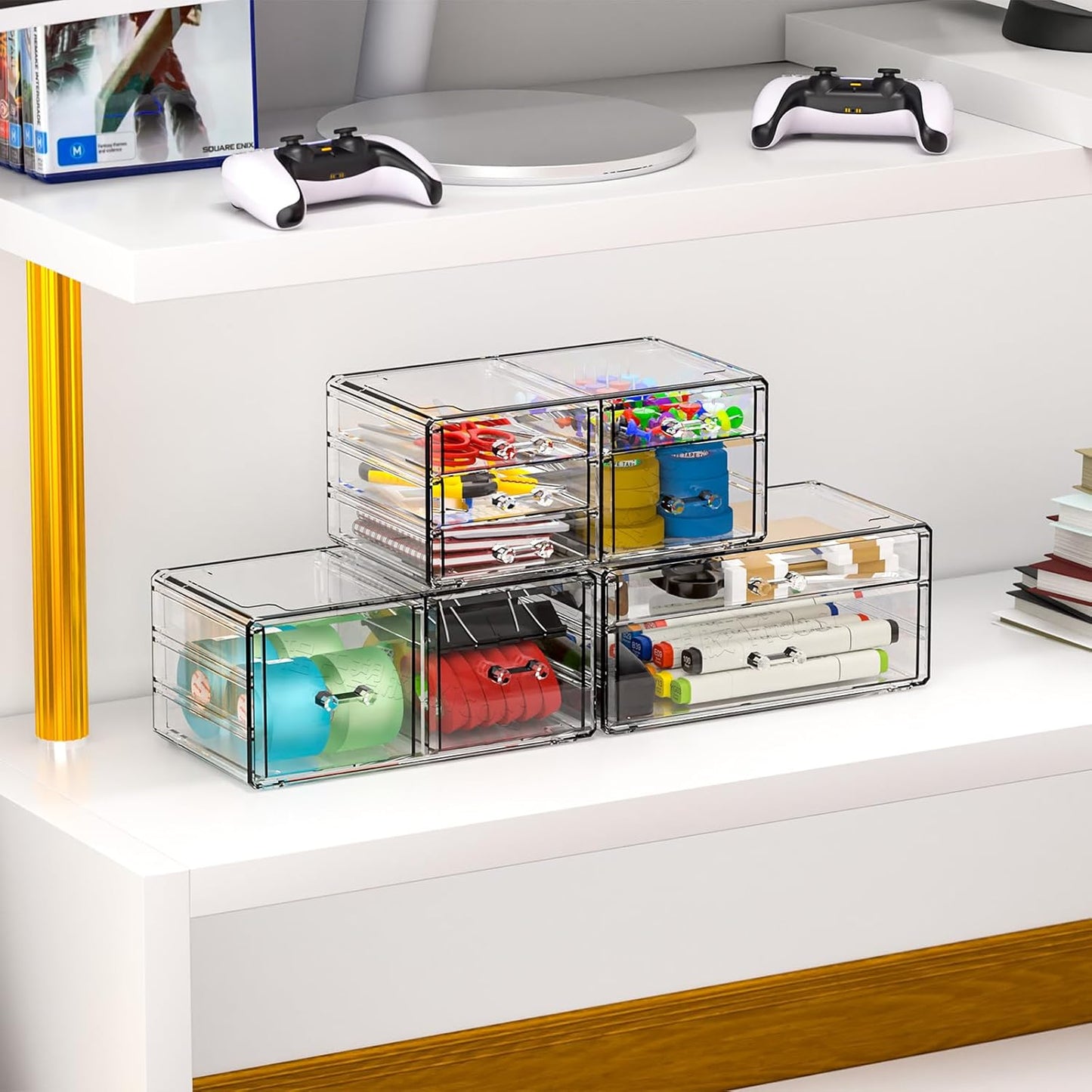 Cq acrylic 2 Pack Clear Desk Organizer With Drawers,Stackable 6 Drawers Skincare Organizer,Cute Skin Care Organizers for Vanity Hair Clip,Jewelry,Beauty Product Desk and Makeup Organizers Countertop