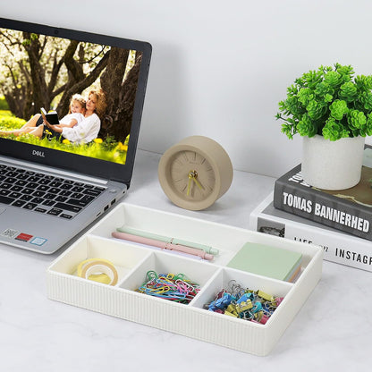 Buqoo PU Leather Valet Tray, Office Supplies Organizer, Stackable Desktop Organizer and Accessories Drawer Organizer for Storing Office Supplies, Jewelry, Cosmetics, Beige